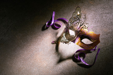 Close up on mask illuminated by bright light