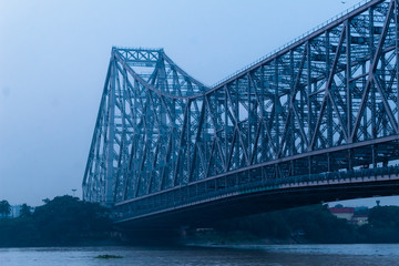 View of historic Second Howrah Bridge on Hooghly river Kolkata India