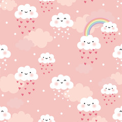 Fototapeta premium cute cartoon face cloud vector seamless pattern