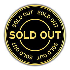 Gold and black color sticker in word sold out on white background