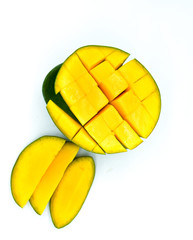 mango slices, cutted mango fruit isolated on white background