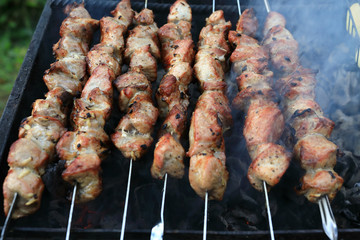 Frying pork kebabs