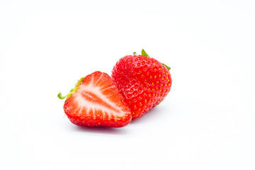 Strawberries cut isolated on white background, strawberry slice