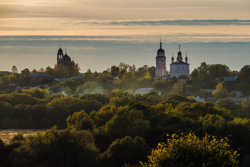 Autumn view of Borovsk at sunset, Kaluga region, Russia.