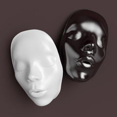 Two black and white masks 3d render