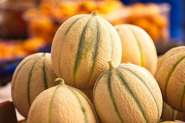 Italy, Sicilia, Siracusa: melons in  the food market 