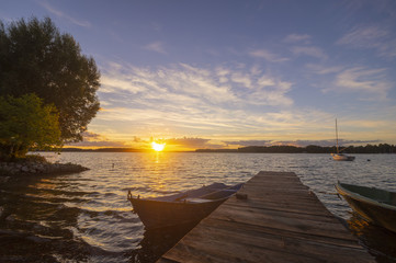 Obraz premium sunset on the lake-lake Drawsko, Poland