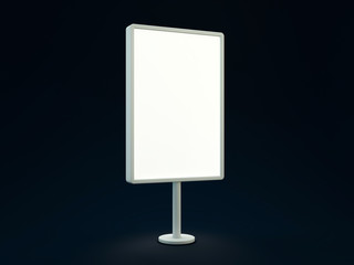 Blank street billboard on dark background. Ddvertising display. 3D