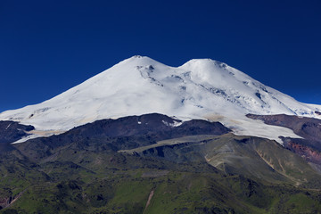 Fototapeta premium Snow on two peaks of Mount Elbrus. North Caucasus in Russia.