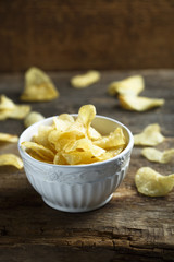 Kettle chips in the white bowl