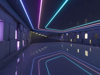 Obraz premium Background of an empty room with walls and neon light. Neon rays and glow. 3D