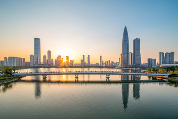 Fototapeta na wymiar Shenzhen Bay Skyline / Shenzhen City Scenery at Dusk