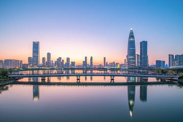 Fototapeta na wymiar Shenzhen Bay Skyline / Shenzhen City Scenery at Dusk