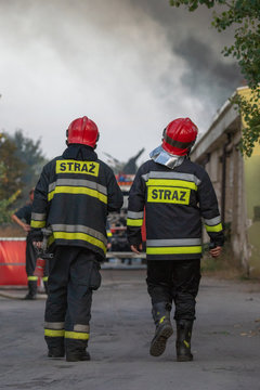 Firefighters during fire extinguishing operation, Szczecin, Poland