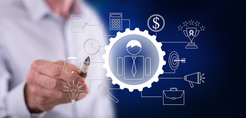 Man touching a project planning