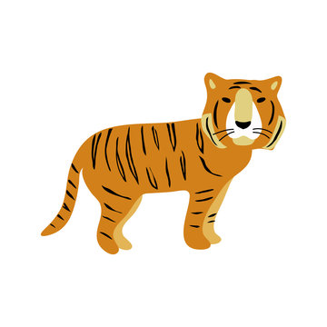 vector color yellow black striped tiger big cat animal simple scandinavian style childish for your paper textile design