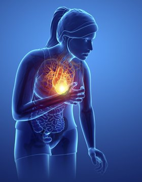 Woman with chest pain, illustration