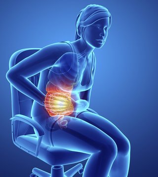 Woman with abdominal pain, illustration