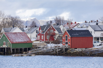 House by the sea in wintertime in Bronnoysund Northern Norway