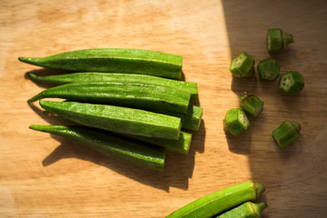 Ladies fingers vegetable on a cutting board