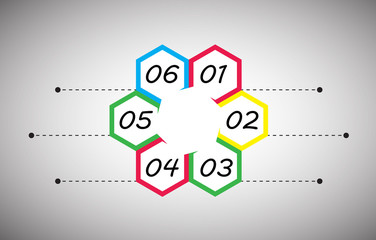 infographics/In the picture infographics in the form of six hexagons with a text of six positions. Infographics for business, presentation, site, publications.

