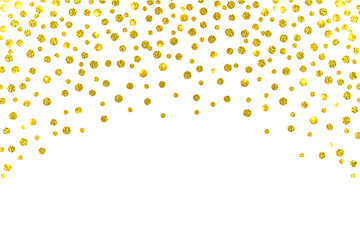 Festive explosion of confetti. Gold glitter background. Golden dots. Vector illustration polka dot .