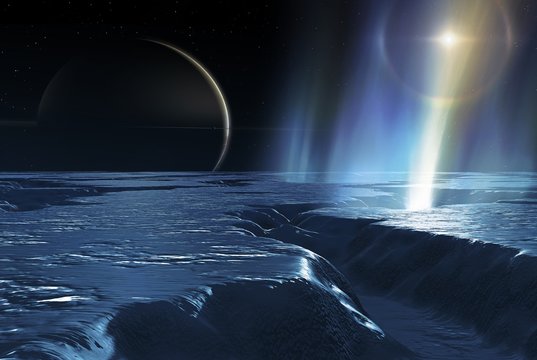 Water plumes on Enceladus, illustration - Powered by Adobe
