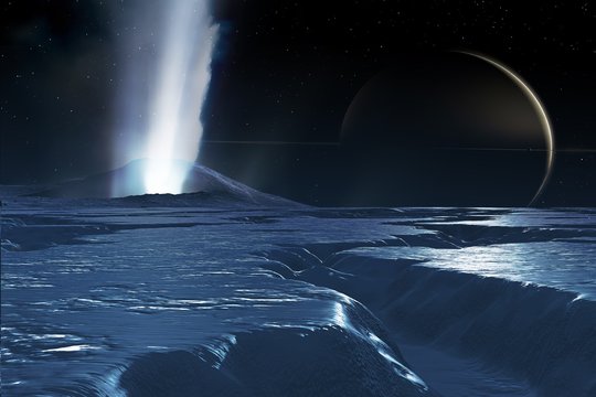 Water plumes on Enceladus, illustration