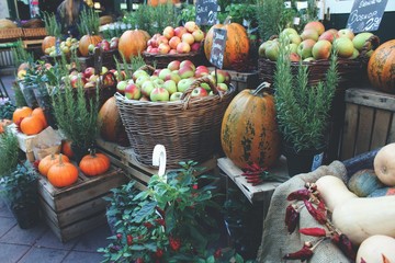 Outdoor market selling its autumn seasonal products