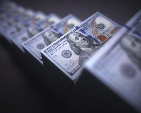 Stacks of one hundred US dollar banknotes, illustration