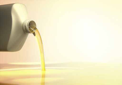 Engine oil being poured from a bottle, illustration