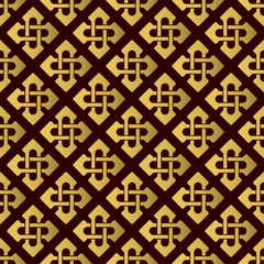 Seamless pattern with golden celtic crosses. Vector template. Suitable for textiles, wallpapers, wrappers and giftpaper.