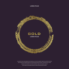 Round grunge golden frame on on transparent background. Circle luxury vintage border,