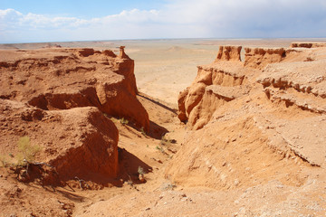 View on Bayanzag Flaming Cliffs  on the Mongolian Gobi desert containing fossils of jurassic dinosaurs   © robnaw