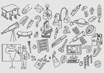 Hand drawn vector doodle school icons and symbols