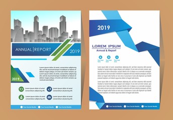 modern cover, brochure, layout for annual report with city background
