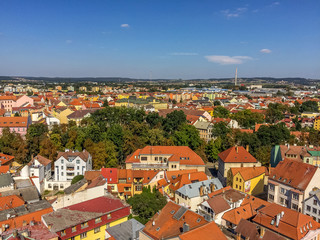 Fototapeta na wymiar Czech city landscape in Ceske Budejovice from highest place