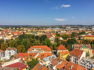 Czech city landscape in Ceske Budejovice from highest place