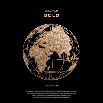 Creative gold map of the world. Vector illustration. Golden template design for media design and business infographic, website, design, cover, annual reports. Earth Graph World map.