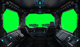 Spaceship grunge interior window isolated