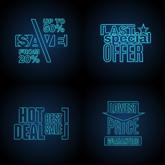 Blue neon sale signs template set