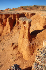 View on Bayanzag Flaming Cliffs  on the Mongolian Gobi desert containing fossils of jurassic dinosaurs   © robnaw