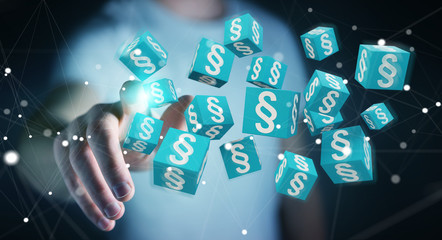 Businessman using 3D rendering law cubes