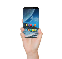 Isolated woman hand holding modern smartphone 3d rendering