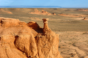 View on Bayanzag Flaming Cliffs  on the Mongolian Gobi desert containing fossils of jurassic...