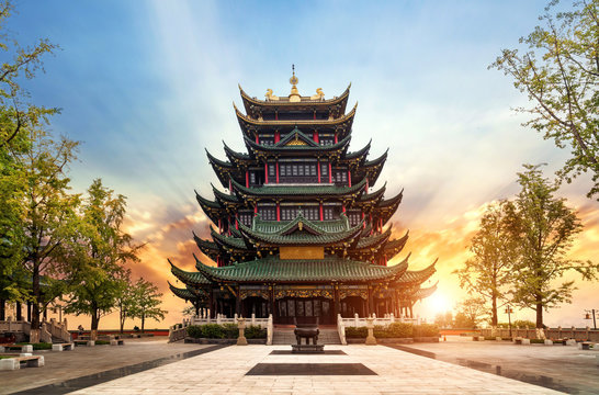 Ancient architecture temple pagoda in the park, Chongqing, China