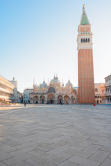 Naklejka premium facade of cathedral church and bellfry of San Marco, Venice, Italy