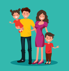 Happy family. Father, mother, son and daughter together.