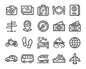 travel thin line icon set