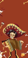 Day of the dead man skeleton in Mexican suit poster